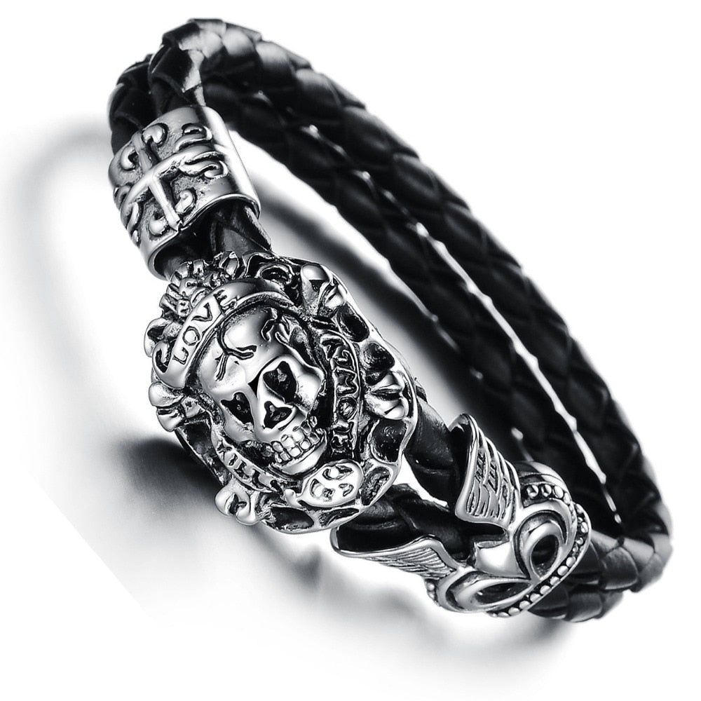 Retro skull leather bracelet - shopclan