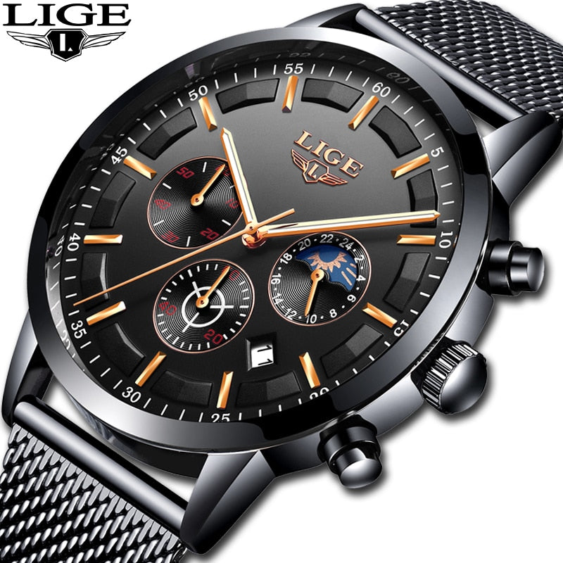 Relogio LIGE Mens stainless steel watch - shopclan