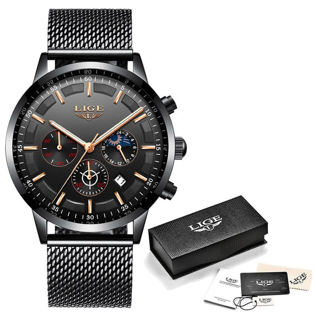 Relogio LIGE Mens stainless steel watch - shopclan