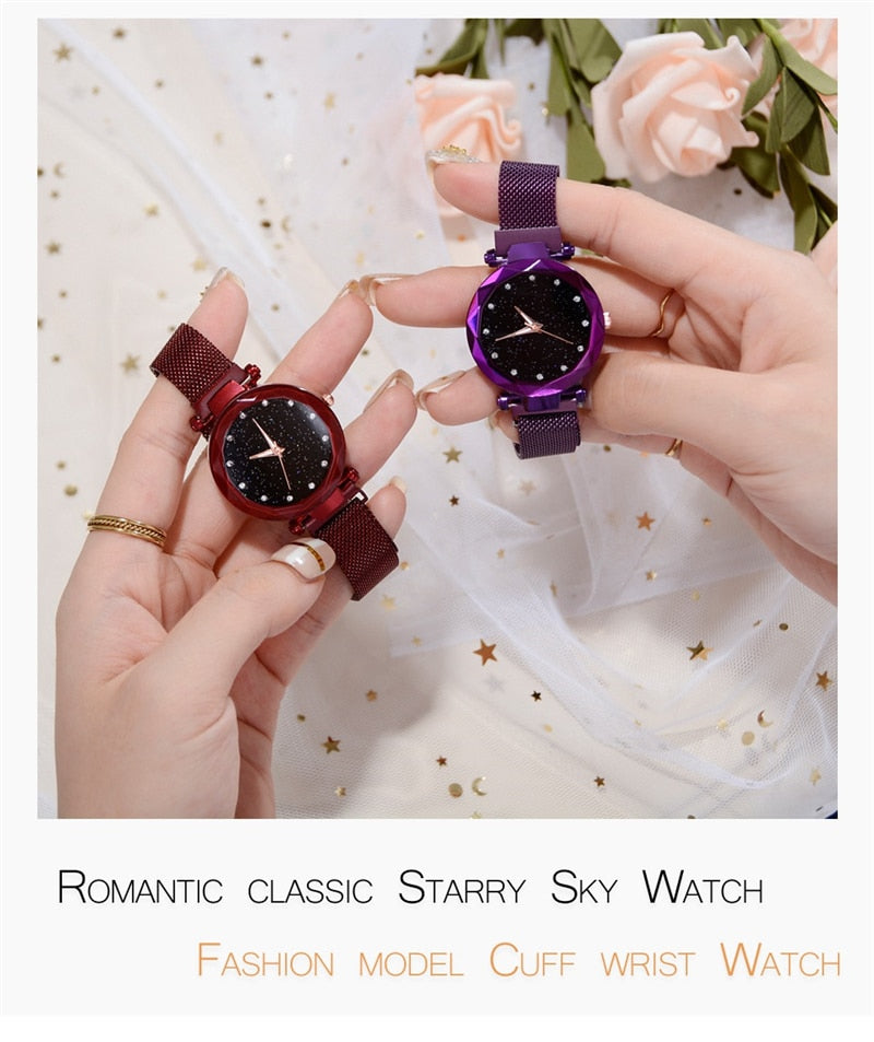 Ladies magnetic starry sky watch - shopclan