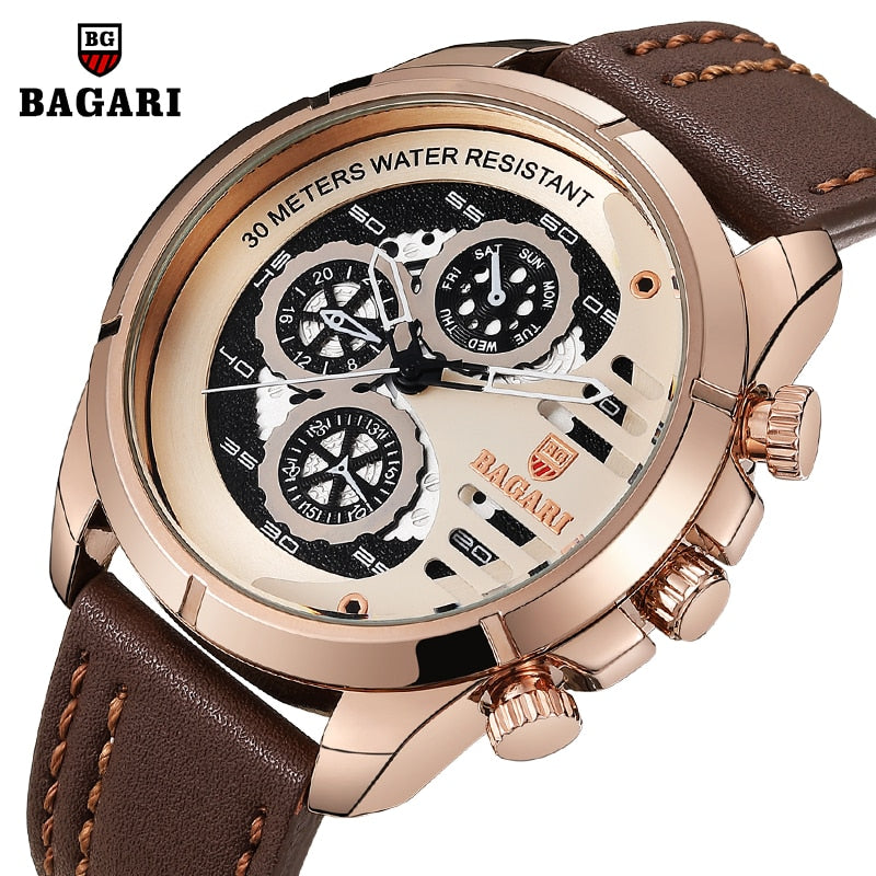 BAGARI 2019 Men's Quartz waterproof men's watch - shopclan